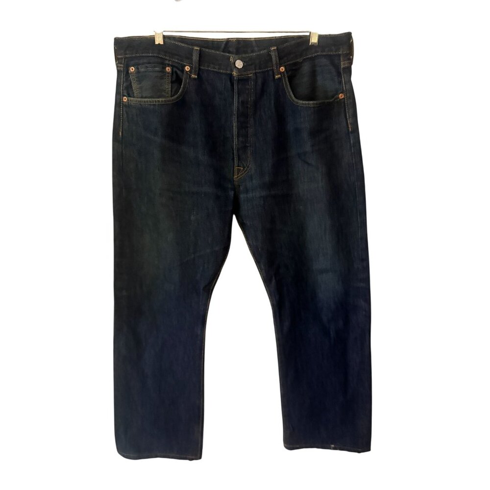 Levis Mens 501 Original Fit Button Fly Straight Leg Jeans W38 L32 Blue Denim - Picture 1 of 8